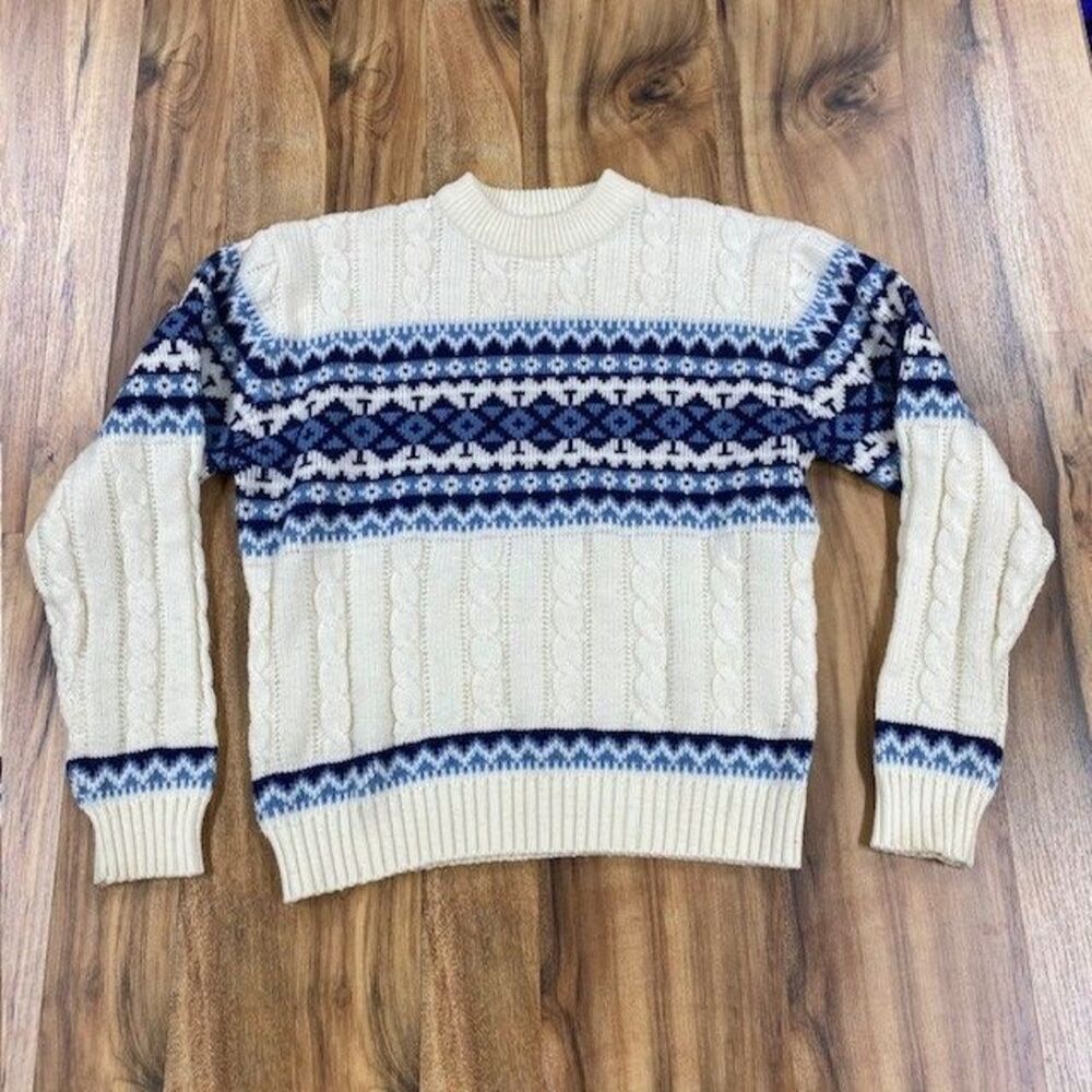 Christopher Rand Vintage Fair‎ Isle Cable Knit Sweater Nordic Pattern Pullover L